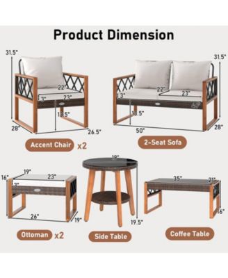 7 PCS Patio PE Wicker Furniture Set with Ottomans Cushions and Tables Chair Couch