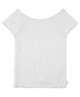 Girls' 5-16 Smocked Short-Sleeve Top