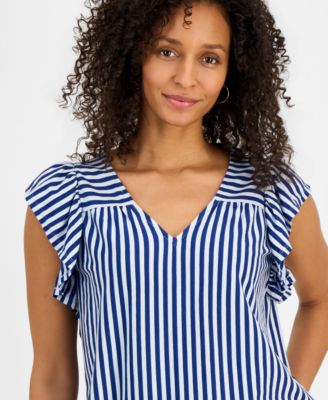 Women's Printed V-Neck Flutter-Sleeve Top