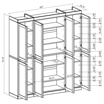 100% Solid European Oak Tall China Display Cabinet with Shaker and Tinted Glass Doors, Modular Design