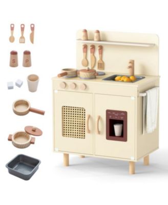 Kids Wooden Toy Kitchen Playset with Working Ice Maker