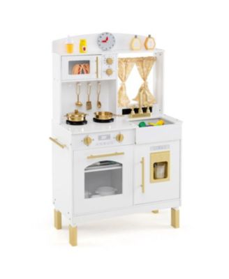 Kids Wooden Chef Pretend Play Kitchen with Adjustable Heights