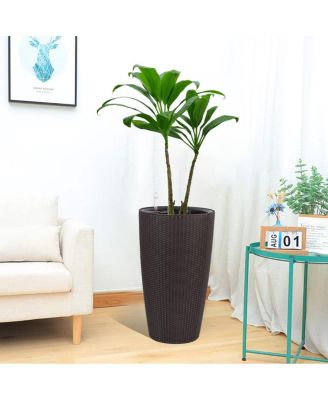 Set of 2 Faux Rattan Tall Planters w/Water Level Monitor