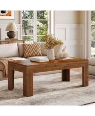 Rectangular Coffee Table, 47-Inch Solid Wood Living Room Coffee Table, Mid Century Modern Center Cocktail Table