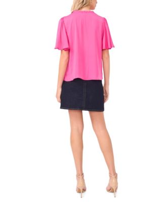 Women's Tie Neck Short-Sleeve Blouse