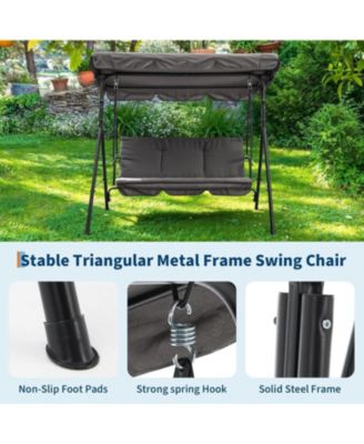 3-Person Outdoor Patio Swing Chair with Adjustable Canopy and Armrests, Breathable Fabric Seat and Backrest, Porch Swing for Backyard or Garden