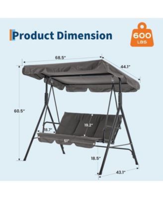 3-Person Outdoor Patio Swing Chair with Adjustable Canopy and Armrests, Breathable Fabric Seat and Backrest, Porch Swing for Backyard or Garden