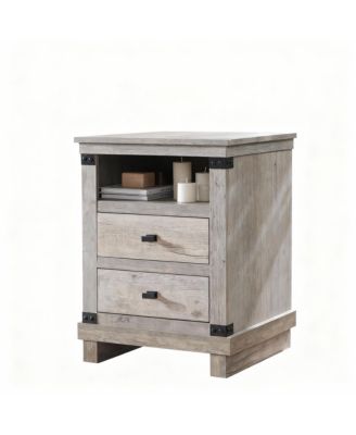 Rustic Nightstand with Charging Station & Storage