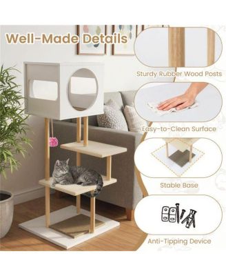 Multi-Level Cat Tree with 2 Scratching Pads, Dual-Door Condo & Anti-Tip Kit for Indoor Cats