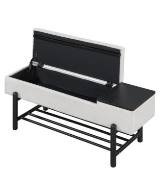 Entryway Shoe Bench with Cushion Top, Flip-Top Storage Compartment and Lower Rack for Hallway, Living Room and Foyer
