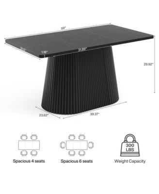 59" Farmhouse Dining Table for 4-6 People, Modern Rectangular Kitchen Table with Metal Pedestal Base
