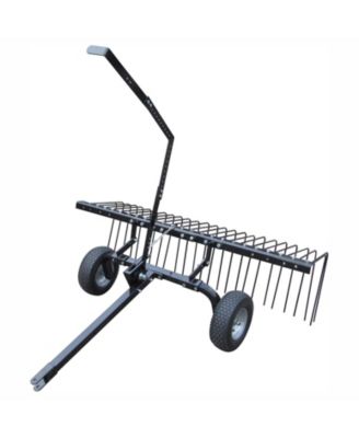 72" Pine Straw ATV Tow Behind Steel Landscape Rake w/Wheels and Handle