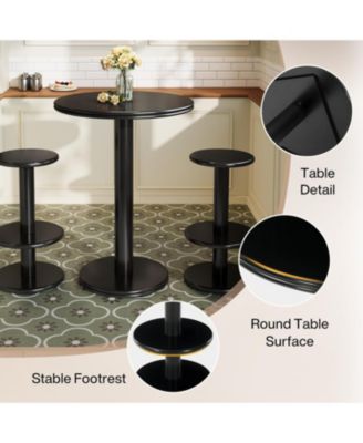 39.4" H Round Bar Table and Chairs Set, Modern Black Bistro Pub Table with 2 Barstools, Wooden Counter Height Cocktail Table