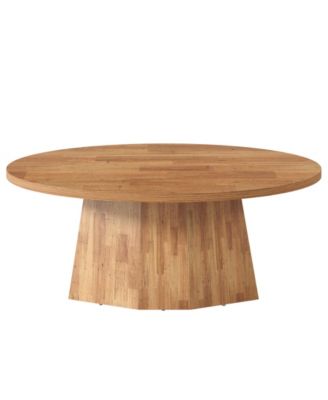 Oval Coffee Table, 47-Inch Living Room Table with Polygonal Pedestal, Modern Center Accent Furniture, Child-Friendly