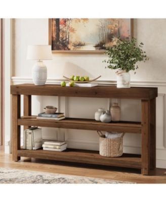 63-Inch Solid Wood Entry Console Table,arrow Sofa Table Behind The Couch, Entryway Furniture with Storage Shelves