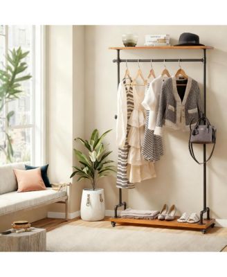 Industrial Pipe Clothes Rack with Wheels, 2-Tier, Heavy Duty