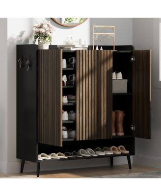 Large 3-Door Shoe Cabinet with Adjustable Shelves, Closed Shoe Organizer