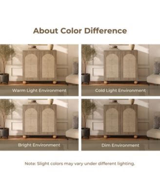 2-Door Natural Oak Finish Manufactured Wood Cabinet, Pine Round Ball Legs