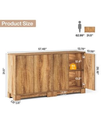 57.5" Modern Vintage Sideboard, Stainless Steel & Wood, Push to Open Storage Cabinet/TV Stand