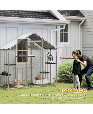 Walk-in Catio Outdoor Cat Enclosure with Waterproof Cover & Hammock