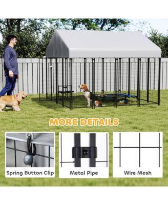Dog Cage Crate Pet Kennel House Metal Playpen Patio Shelter w/Roof