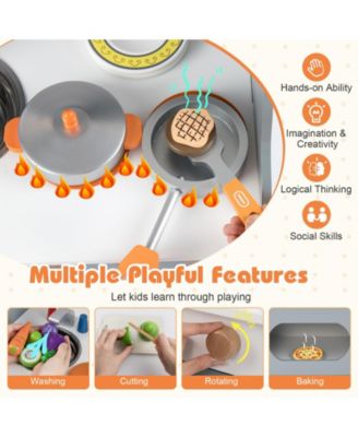 Wooden Play Kitchen for Kids with Clock Pretend Play Set 3