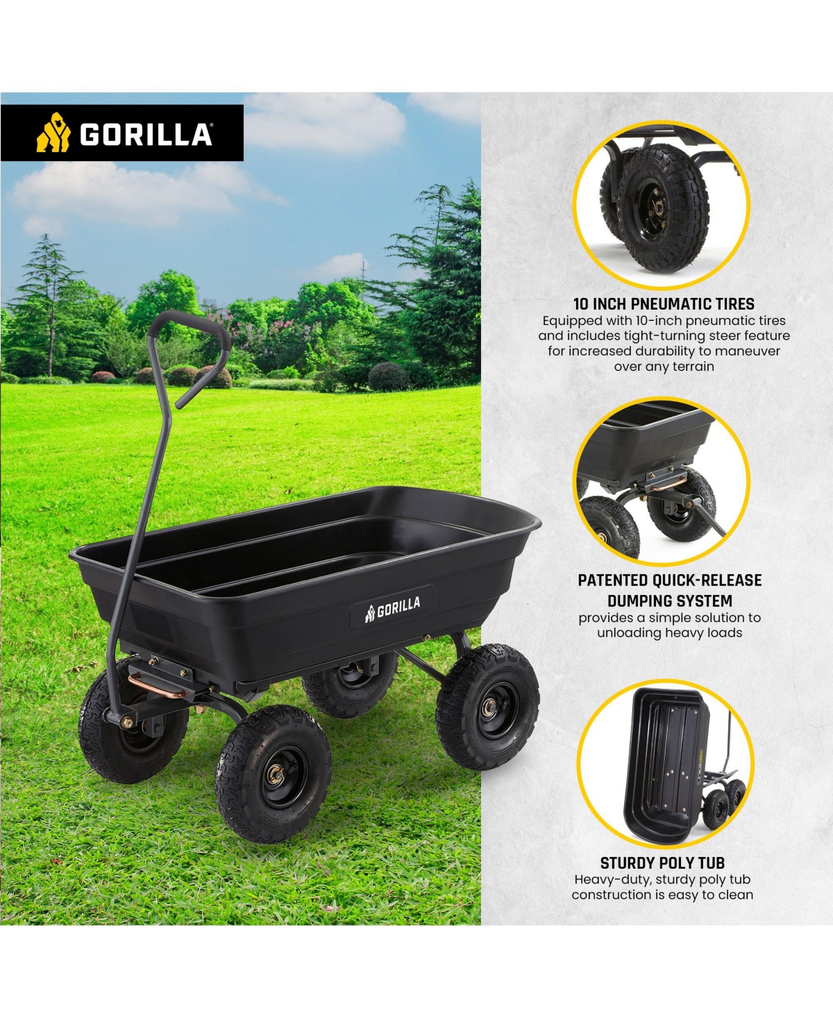 Gorilla Carts Poly Garden Dump Cart Camping Beach Wagon