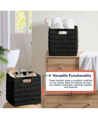 6 Pack Paper Wicker Storage Cube Bin Shelf Basket