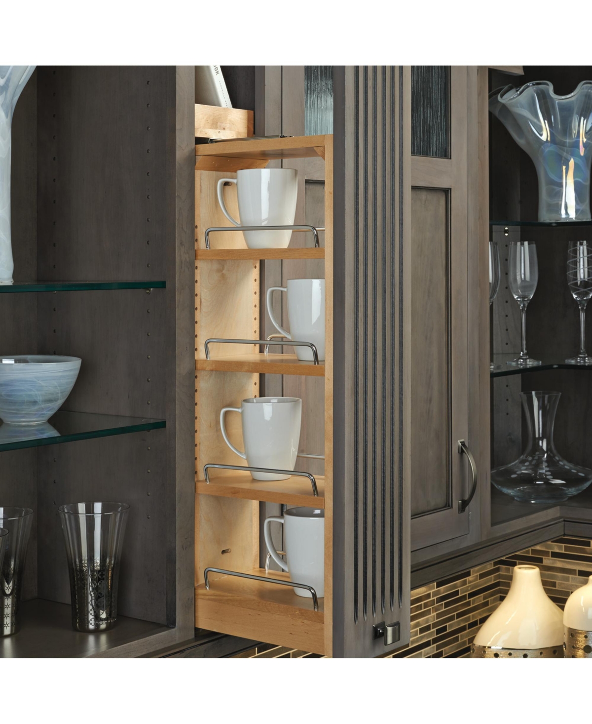 Rev-a-Shelf Pullout Wall Filler Cabinet Wooden Organizer, 39" Hgt, 432-WF39-3C