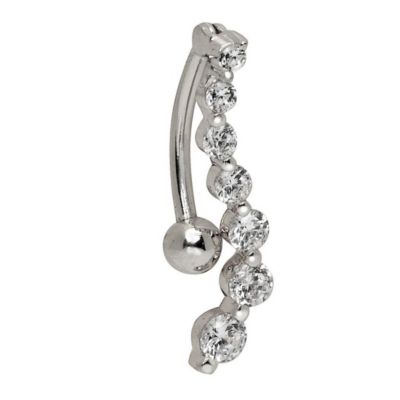 Solid 14k Gold 14g Journey Cubic Zirconia S-shape Top Mount Belly Button Ring