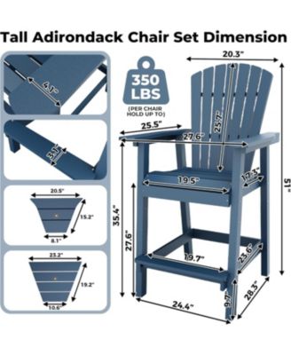 Outdoor Poly Adirondack Barstools With Connecting Tray, Patio High Adirondack Chairs for Deck, Backyard, Balcony