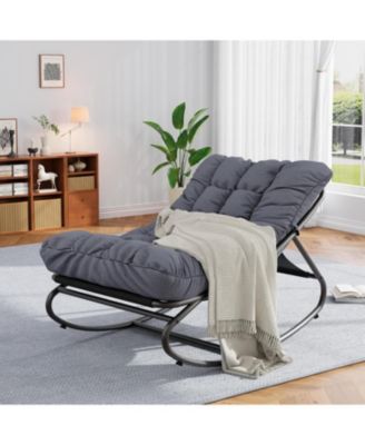 2 Pcs Outdoor Rocking Papasan Chairs, Lounging Chair with Removable Cushions, Sturdy Metal Frame, Padded Seat for Patio, Garden, Nursery