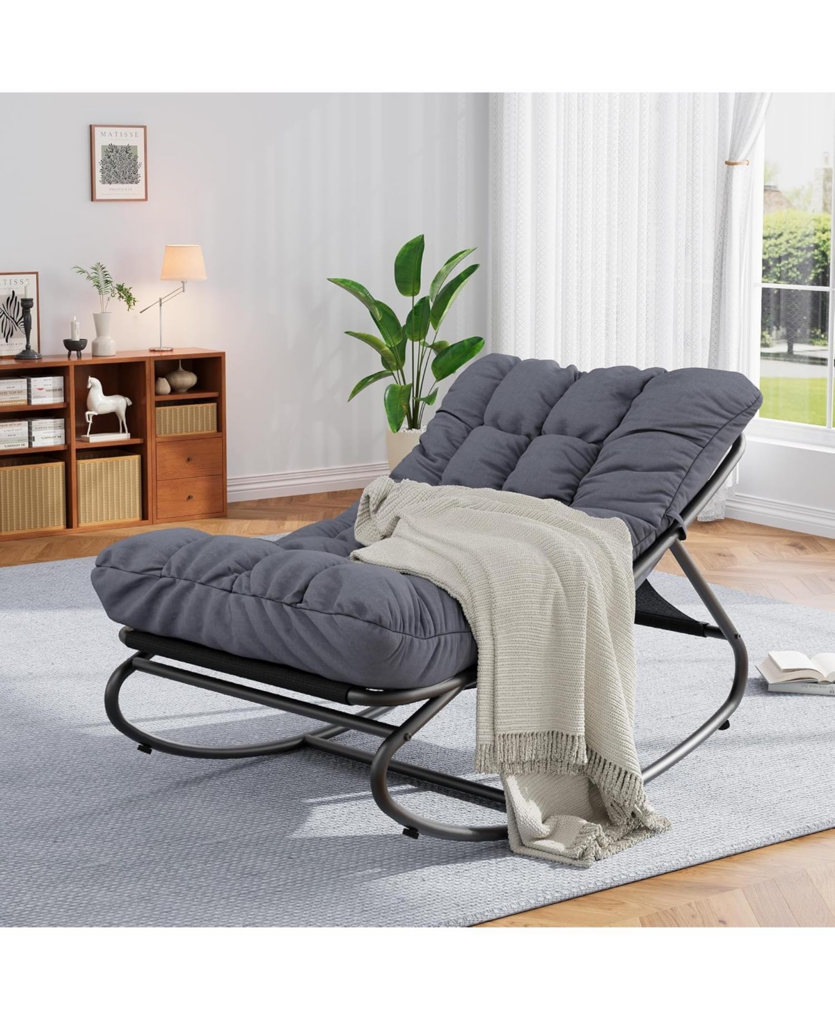 gaomon 2 Pcs Outdoor Rocking Papasan Chairs, Lounging Chair with Removable Cushions, Sturdy Metal Frame, Padded Seat for Patio, Garden, Nursery