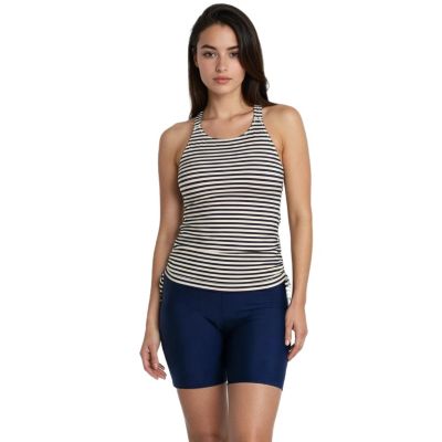 Women's Maya Tankini Swim Top With Removable Cups and Navy Mid-Thigh Swim Shorts
