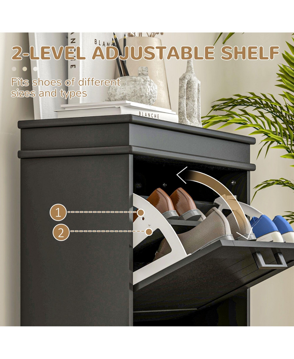 Rainsken 2-Drawer Wood Adjustable Flip-Front Shoe Cabinet