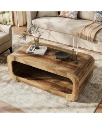 2-Tier Wooden Rectangular offee Table for Living Room,47-Inch Farmhouse Accent Center Table with Open Storage, Low Cocktail Tea Table