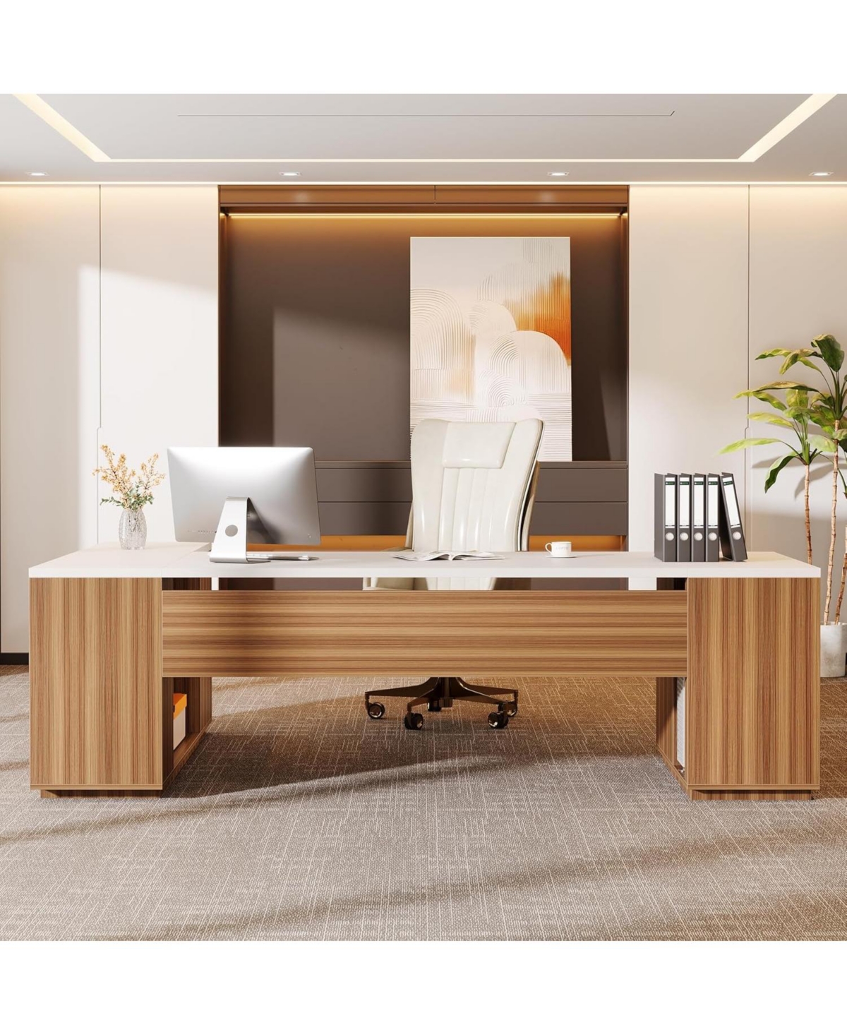 Tribesigns 85.8-Inch L-Shaped Executive Desk, Extra Large Modern Office Desk with File Drawers