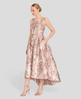 Women's Metallic Jacquard High-Low Square Neck Dress