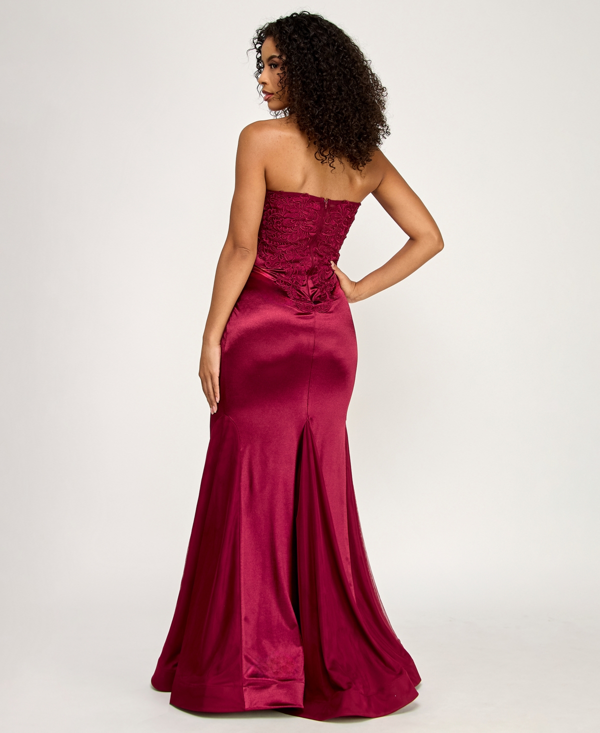 City Studios Junior's Strapless Sweetheart Satin Mermaid Gown