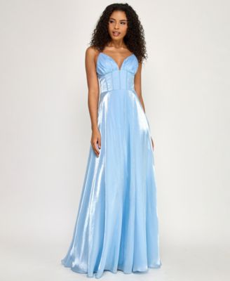 Juniors' V-Neck Organza A-Line Maxi Dress