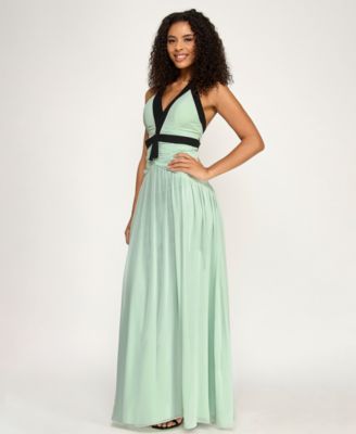 Juniors' Halter V-Neck Chiffon Maxi Dress