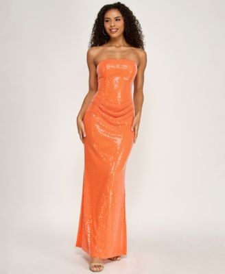 Juniors' Strapless Beaded Lace-Up Maxi Dress