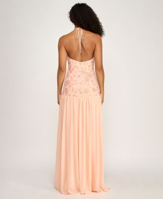 Juniors' Halter Sequin Chiffon Maxi Dress