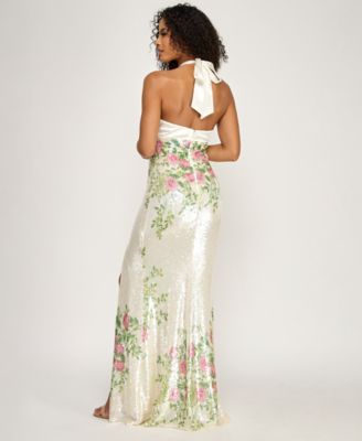 Juniors' Halter Sweetheart Neck Maxi Dress