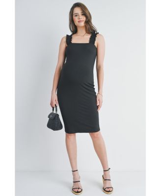 Maternity Ribbed Square Neck Ruffle Strap Dress