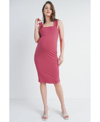Maternity Ribbed Square Neck Ruffle Strap Dress