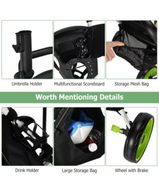 3-Wheel Folding Golf Push Cart with Seat, Scoreboard, Adjustable Handle