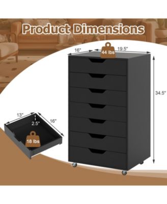 7-Drawer Chest Wooden Storage Dresser with Lockable Wheels