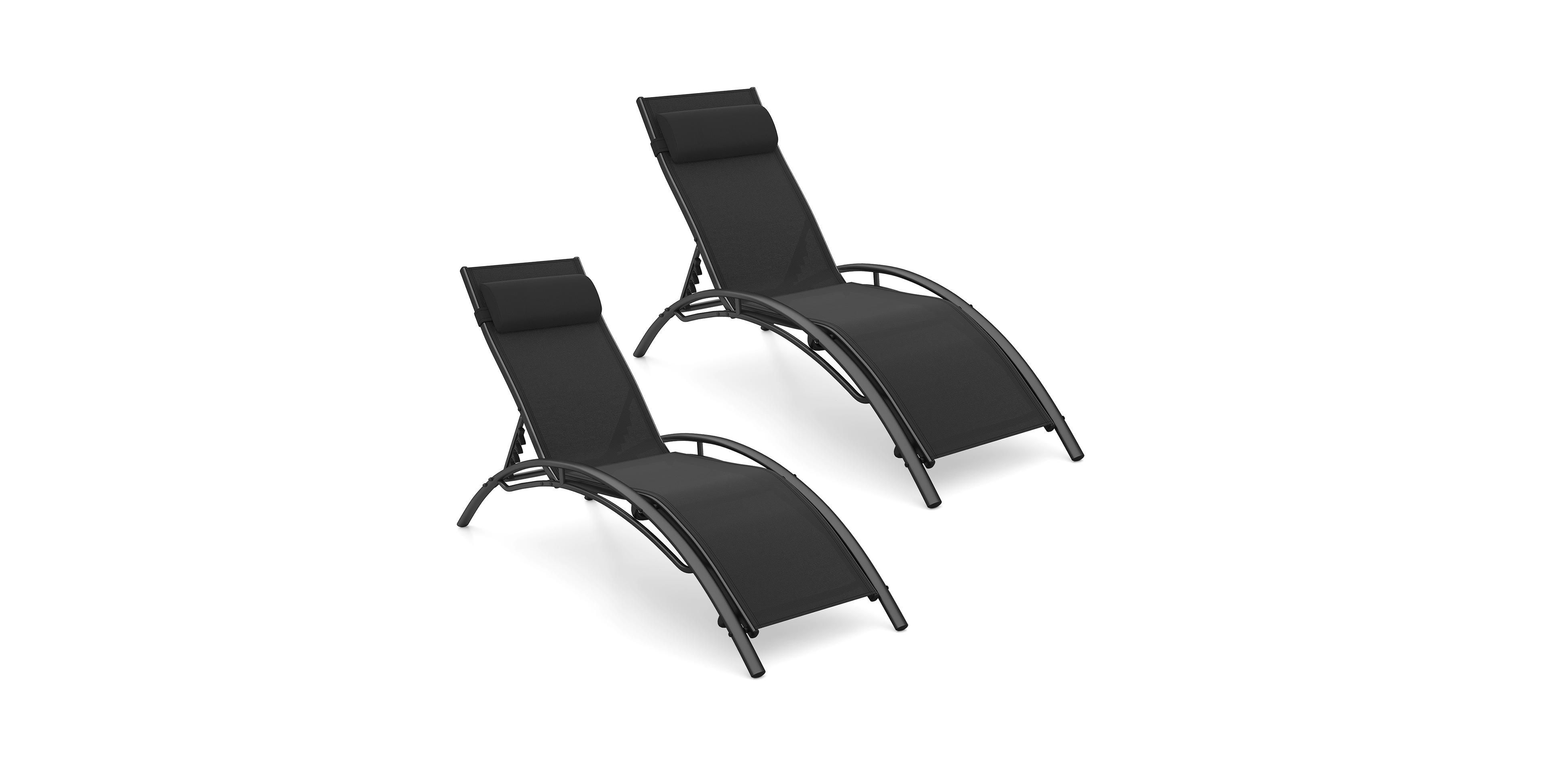 Gymax Patio Chaise Lounges Set of 2 w/5-Position Backrest and Breathable Seat Fabric