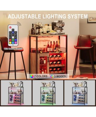 Wine Bar Rack Cabinet, Adjustable Shelves Coffee Bar Cabinet with Mesh Door and Baffle Design